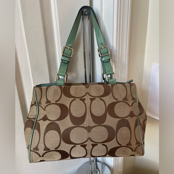 Coach Brown and Green Signature Tote Bag